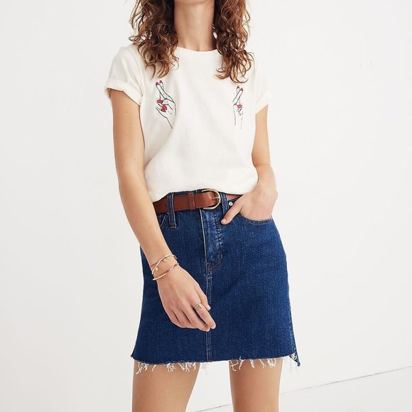 Madewell Skirt Denim Jean Mini Stretch Raw Step-Hem Edition Preppy Sz 24 #J2735 - Picture 1 of 13